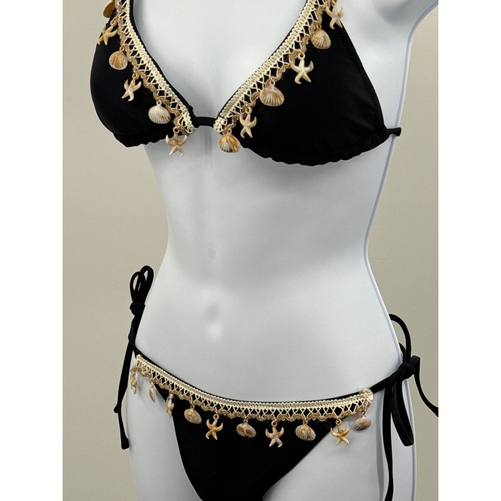 Mermaid Swimwear Black Seashell Starfish Crochet Bikini Set Small NWT - Picture 3 of 10